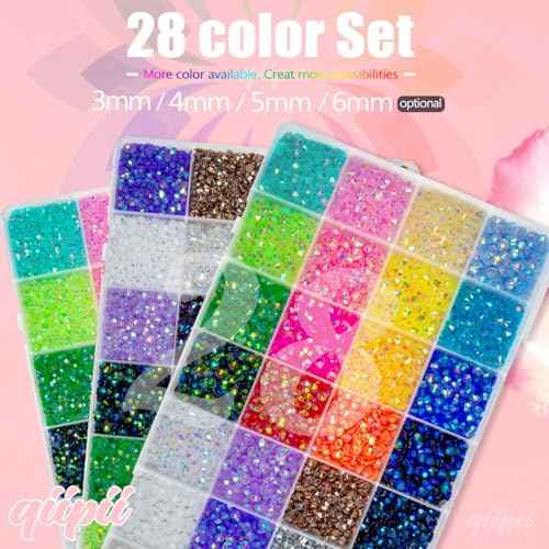 28 Color Resin Rhinestones w B7000 Jewelry Glue for Bedazzling Crafting Flatback Stones Colorful AB Gems Diamonds Charms for Nails Eyes Face Makeup Tumblers DIY Crafts (Jelly, 3mm)