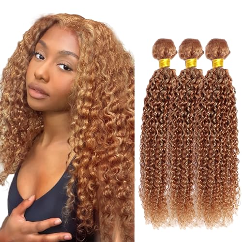 Color 27 Human Hair Bundles 27/30 Water Wave Bundles 12 12 12 Inch Huxowax Unprocessed Virgin Remy Hair Extensions Light Brown Color