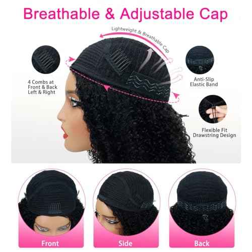 Half Wig Human Hair Water Wave Half Wig 3 in 1 Glueless Wigs 200% Density Wear and Go Wigs Seamless Flip Over with Drawstring Beginner Friendly Curly Wig Headband Wig for Women 18 Inch