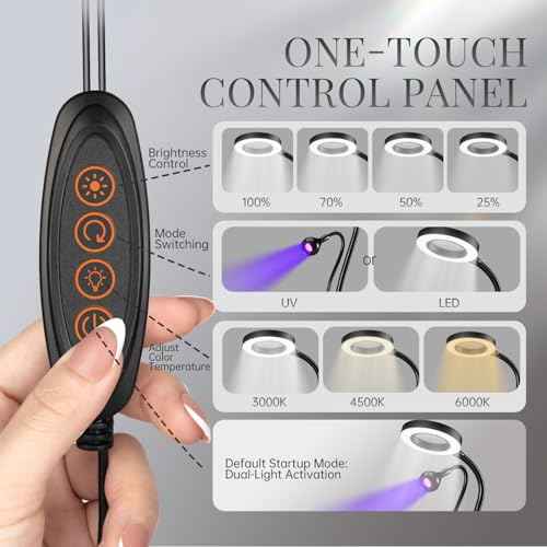 krofaue Dual-Headed UV Nail Lamp with 6¡¿ Magnifier, 3W Adjustable Flash Cure Lamp for Gel Nails Desk Clip on Nail Light for Home and Salon DIY