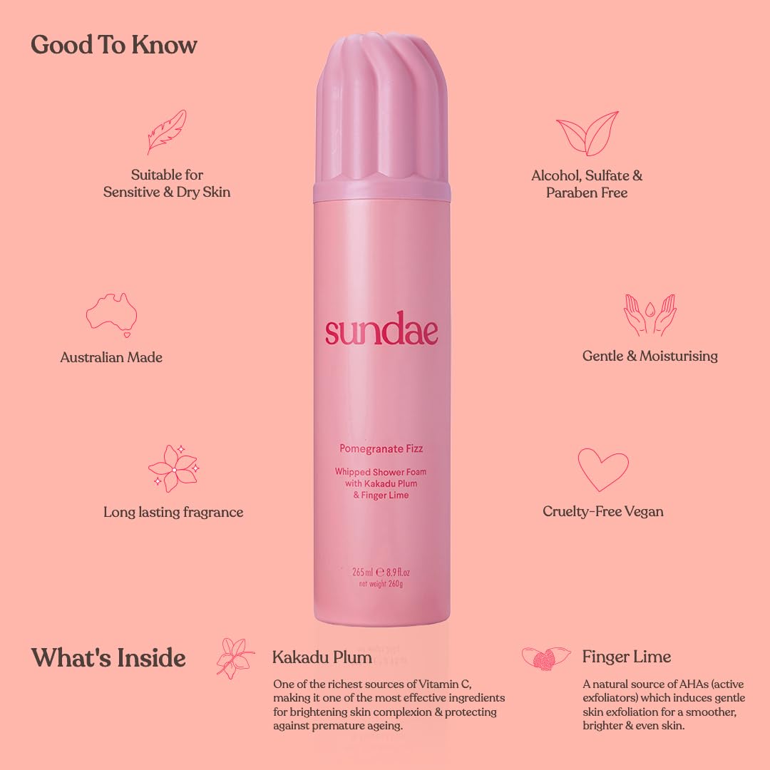 sundae Whipped Shower Foam Pomegranate Fizz Foaming Body Wash with Kakadu Plum & Finger Lime 8.9 fl oz, 265ml
