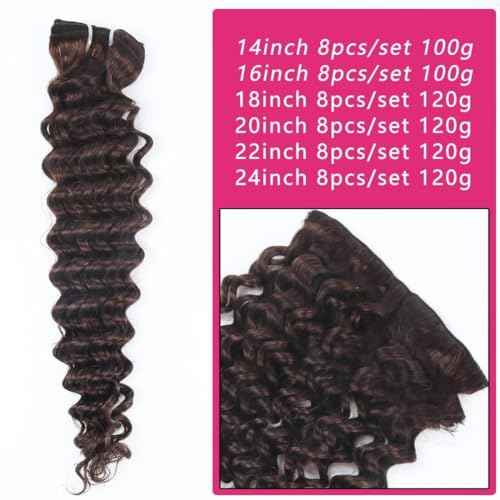 Clip in Hair Extensions Real Human Hair 24 Inch Remy Human Hair Extensions for Women Double Weft Seamless Clip ins Brazilian Deep Wave Curly Human 8Pcs 120g 20 Clips Dark Brown