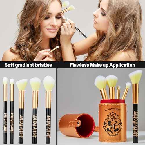 Harry Potter Makeup Brushes Set for Women, Teens, 5 Piece Makeup Brush Set with Travel Case for Eyeshadow Blush Contour Beauty Gifts for Women