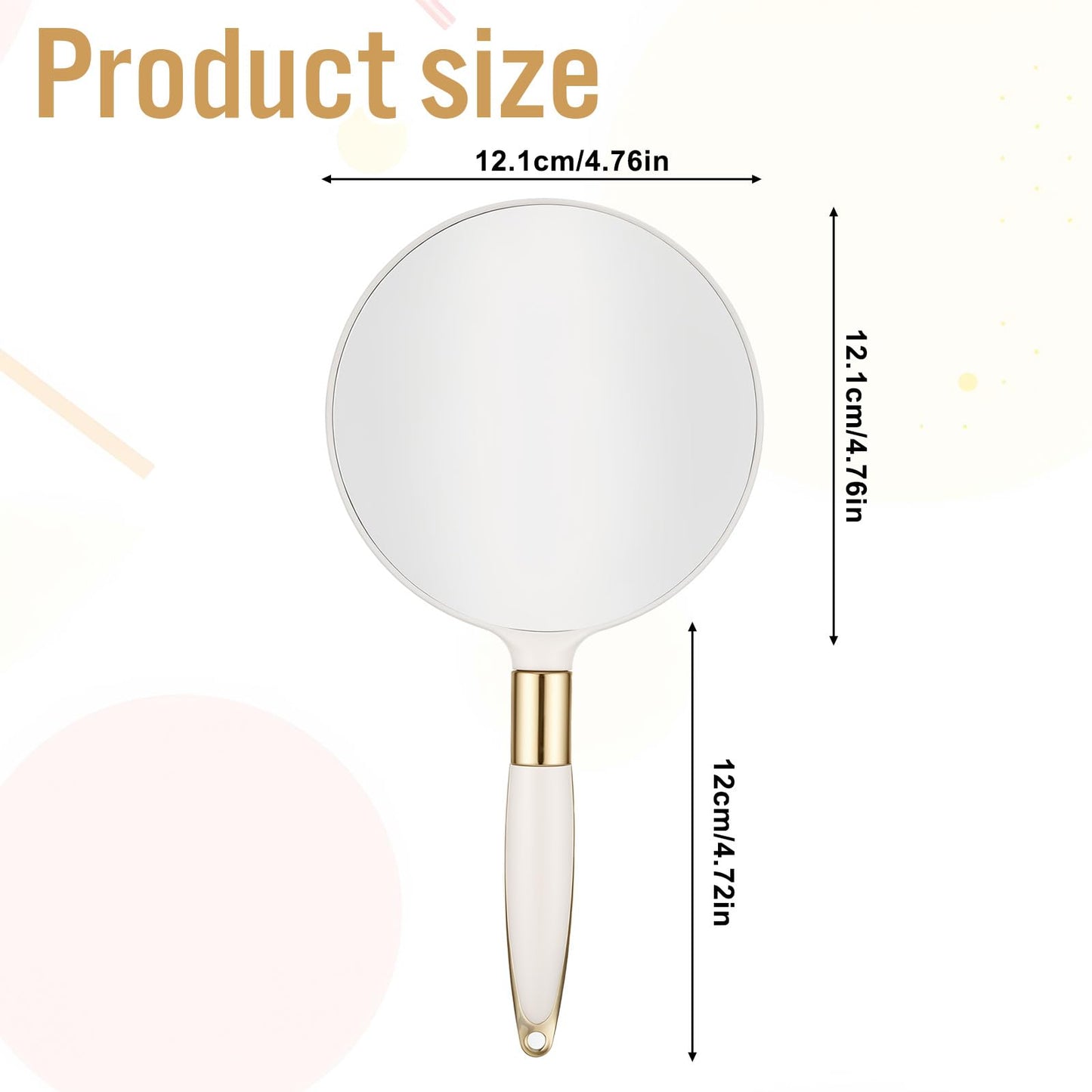 Zyghjort Round Hand Held Mirror, White Handheld Mirror 4.7W X 9.4 L inchs Handle Makeup Mirrors for Women
