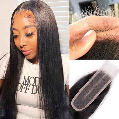 2x6 SKINLIKE Real HD Lace Closure Deep Parting Straight Human Hair 0.095mm Ultra-thin hd lace Closure Tiny knots Brazilian Virgin Human Hair Closure pre plucked with Natural Hairline, 20inch
