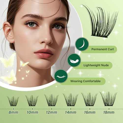 KEYYOU Natural Lash Clusters Kit 144Pcs DIY Lash Extension Kit Wispy Eyelash Extensions Kit D Curl 8-18MIX with Bond and Seal and tweezers with Thin Lash Band(KIT-N03-D-8-18MIX)
