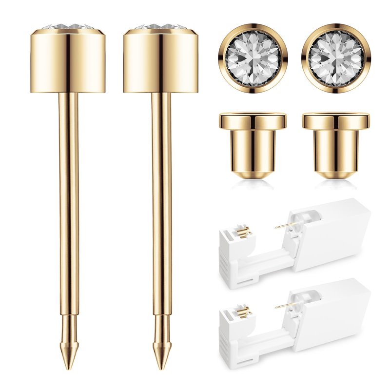 SugarTang Ear Piercing Kit Gold 4mm with Safety Back Disposable Ear Piercing Gun Kit 2 Pack Made in 316L Surgical Stainless Steel | At Home Self Ear Piercer Kit with Preloaded Ear Stud