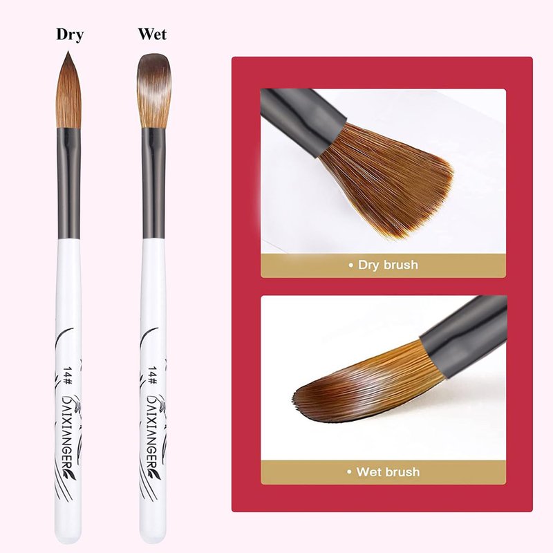 DAIXIANGER 4Pcs Acrylic Nail Brush Set, Size 10/12/14/16, Professional Nail Brushes for Acrylic Application Powder & Nail Extension, 3D Nail Carving Tools for DIY Home Salon Manicure-White