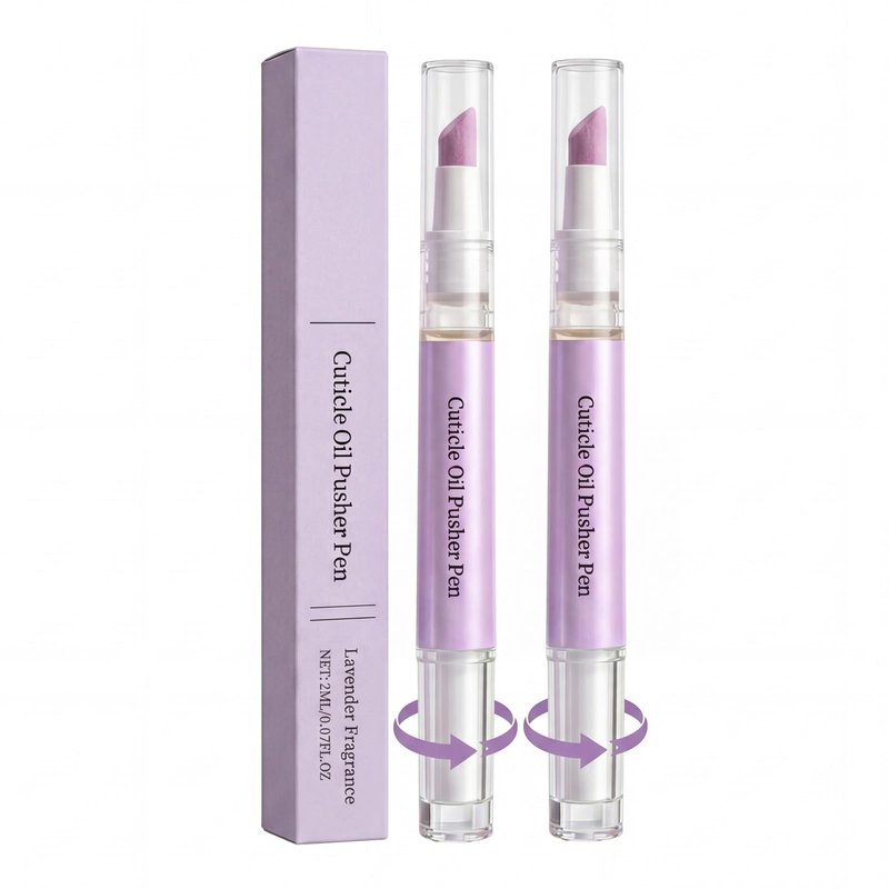 Glopink 2 in 1 Cuticle Oil Pusher Pen, Ceramic Cuticle Pen with 2ml Lavender Oil, Gentle Cuticle Remover Pen for Hangnails, Dry & Damaged Nails, Exfoliates, Strengthens, Polishes, Smoothes, 2 PCS
