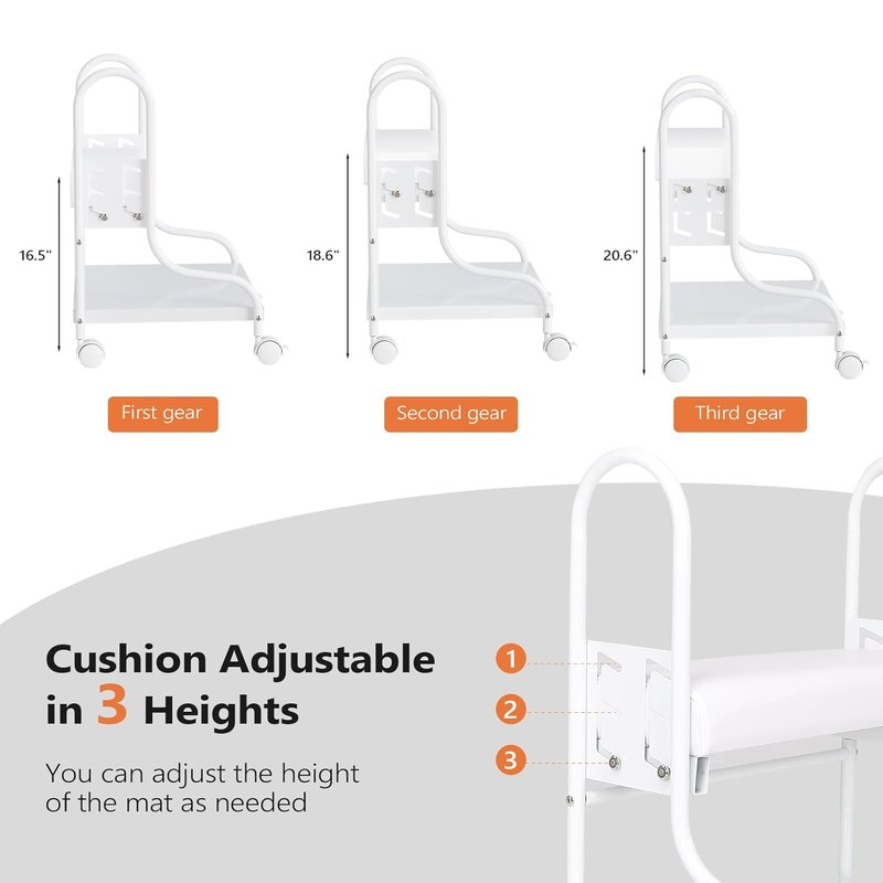 Pedicure Cart - Adjustable Height Foot Bath Trolley with PU Cushion | Portable Nail Esthetician Cart for Manicure & Massage (White)