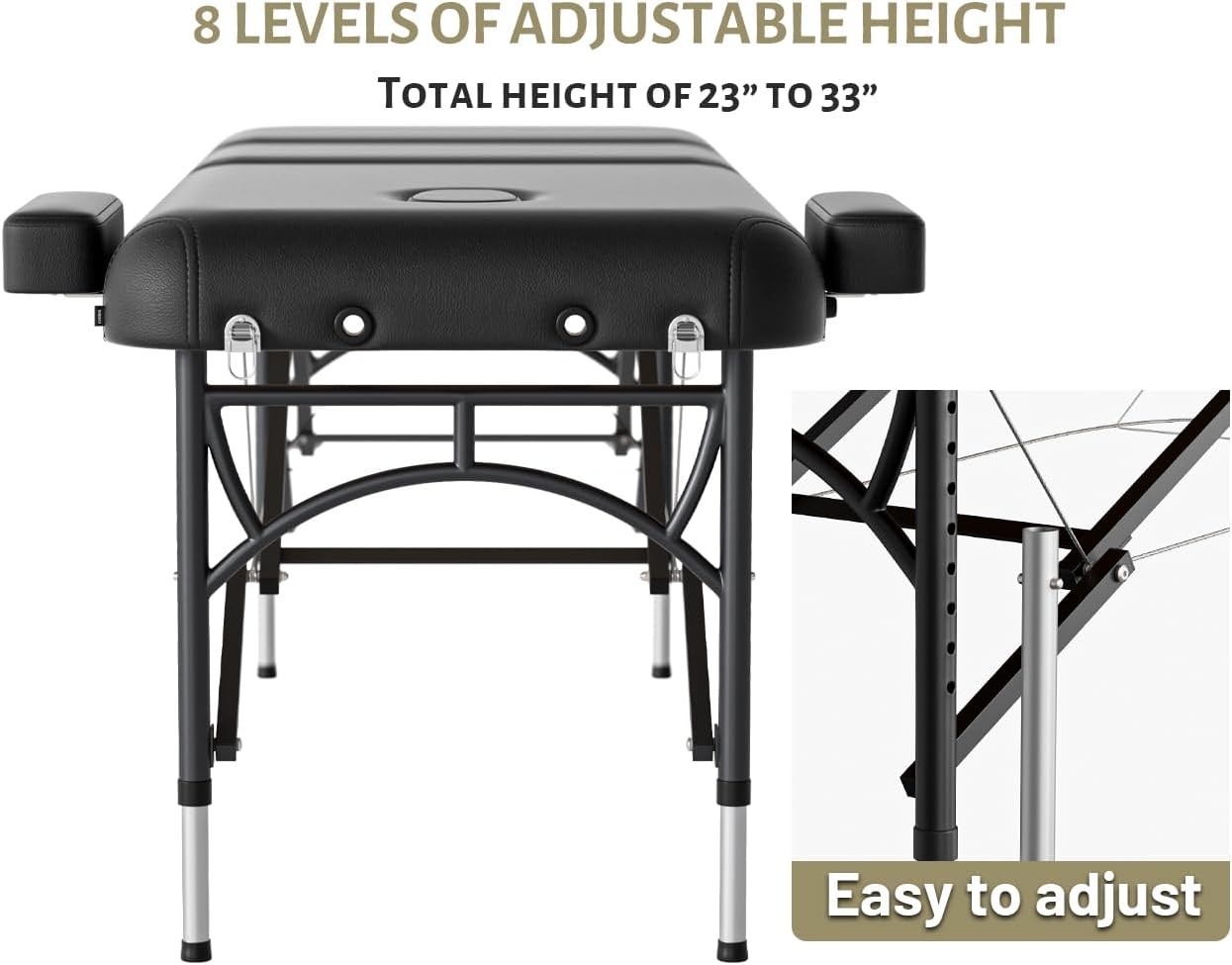 Skiennix Professional Massage Table - Portable 3-Fold Design with Premium Memory Foam | Adjustable Heights, Black