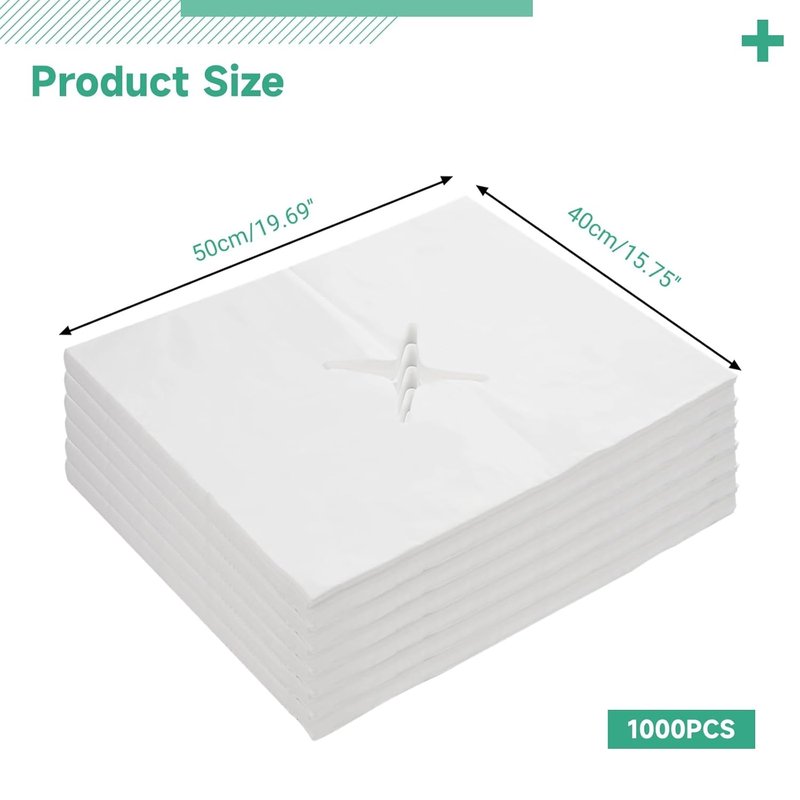 1000 Pcs Disposable Face Cradle Covers For Massage Table, Non-Woven Face Cradle Covers For Massage Table with Nose Slit for Spa and Therapy Tables, Ultra-Soft Hygienic Face Sheet Covers, 19.7 x 15.8"