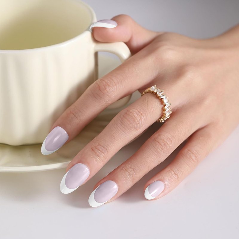 Jsiallye French Tip Press-On Nails - 240 Pcs Milky White Short Almond Gel Tips | Pre-Applied Primer & Top Coat