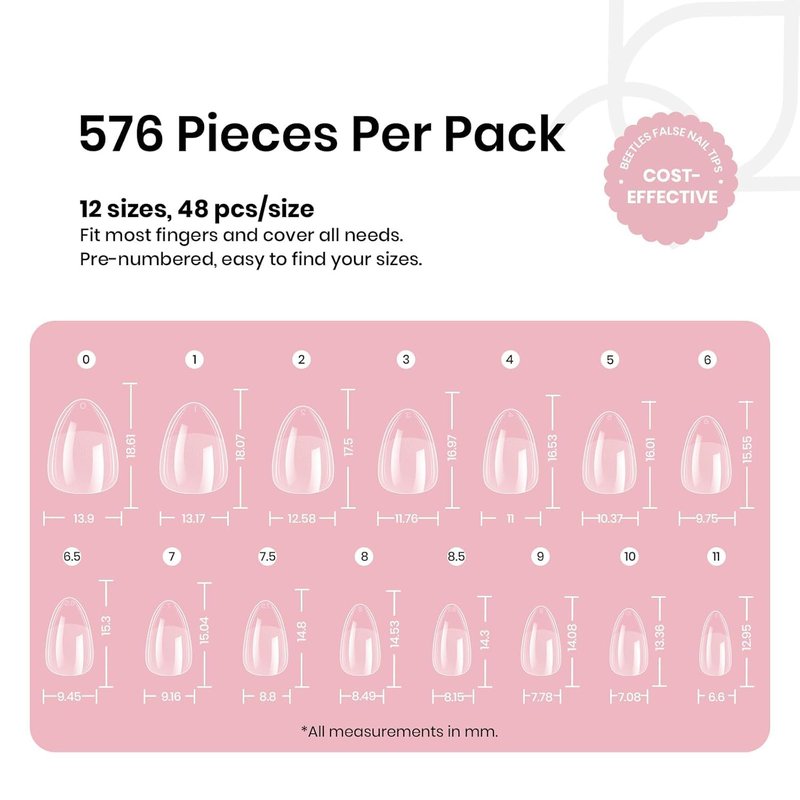 Beetles Gel Nail Tips 576Pcs Extra Short Almond Fake Nails Etch-X Half Matte Press on Nail Tips Full Cover Gifts for Women Gel Nail Polish Extensions Set