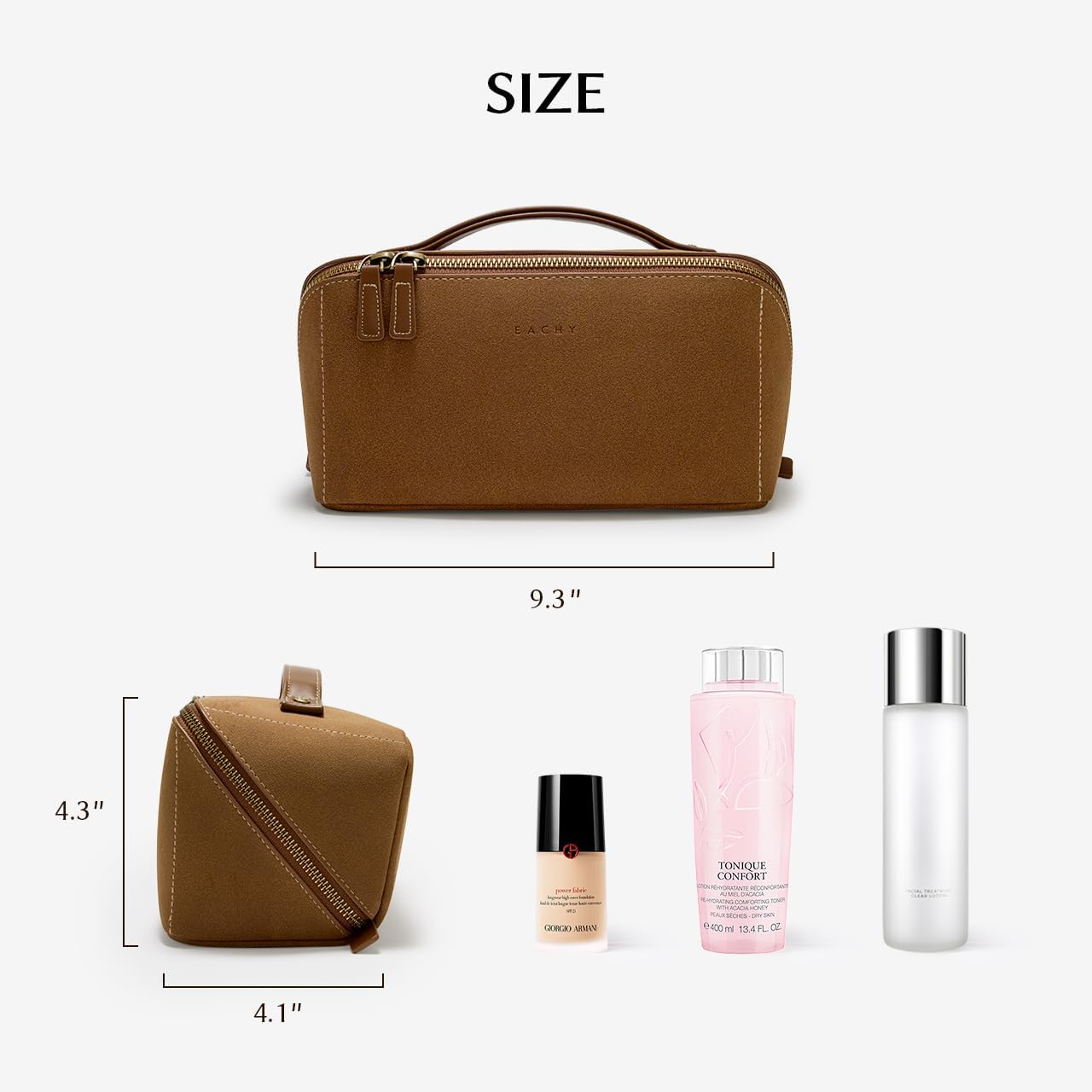 Travel Makeup Bag - Large Capacity Waterproof PU Leather Cosmetic Organizer | Flat Open Toiletry Bag for Skincare & Brushes