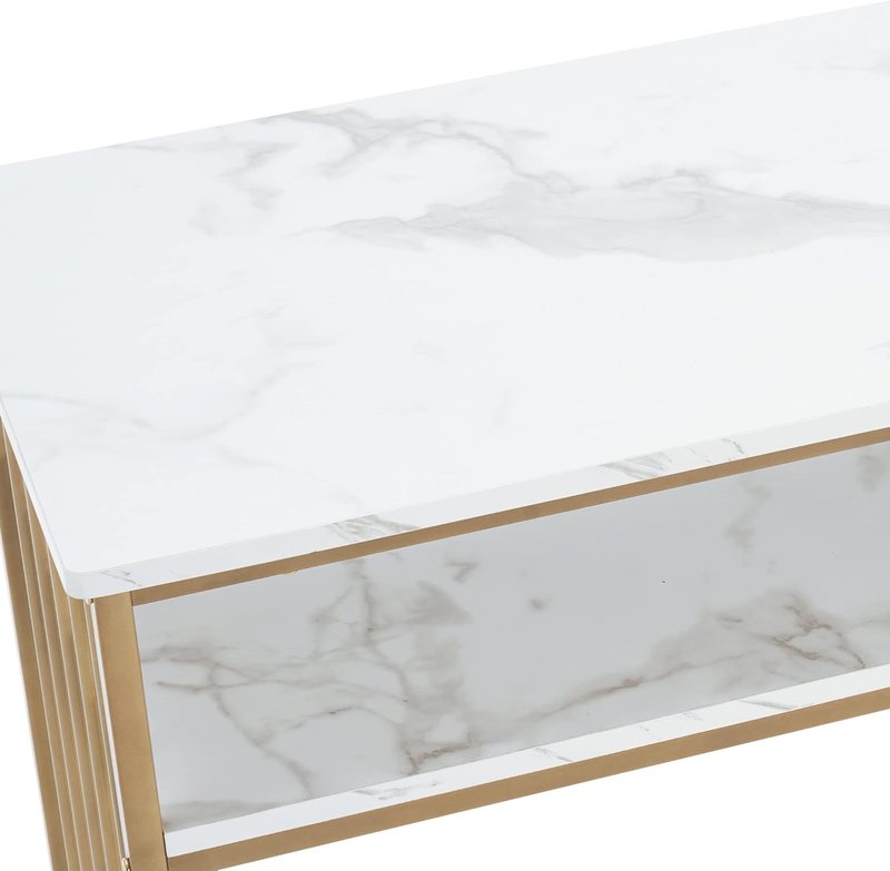 BarberPub Manicure Table - Elegant Golden & Marbling Nail Desk with Storage Drawers | Home Salon Spa Equipment