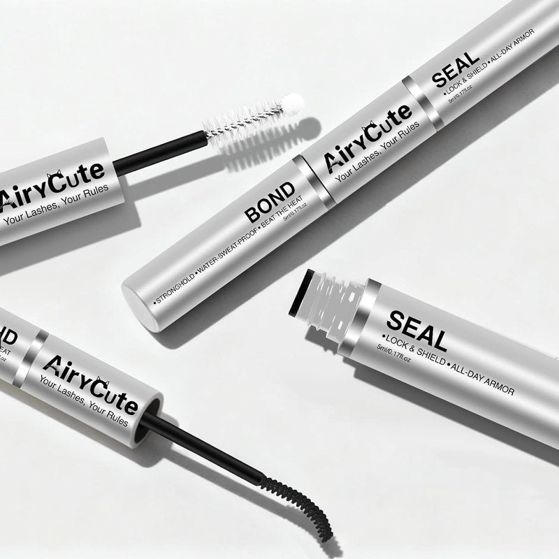 AiryCute Lash Bond and Seal - 150H Waterproof Eyelash Glue for Lash Clusters - Strong Hold, Latex-Free | Black 5ml + 5ml