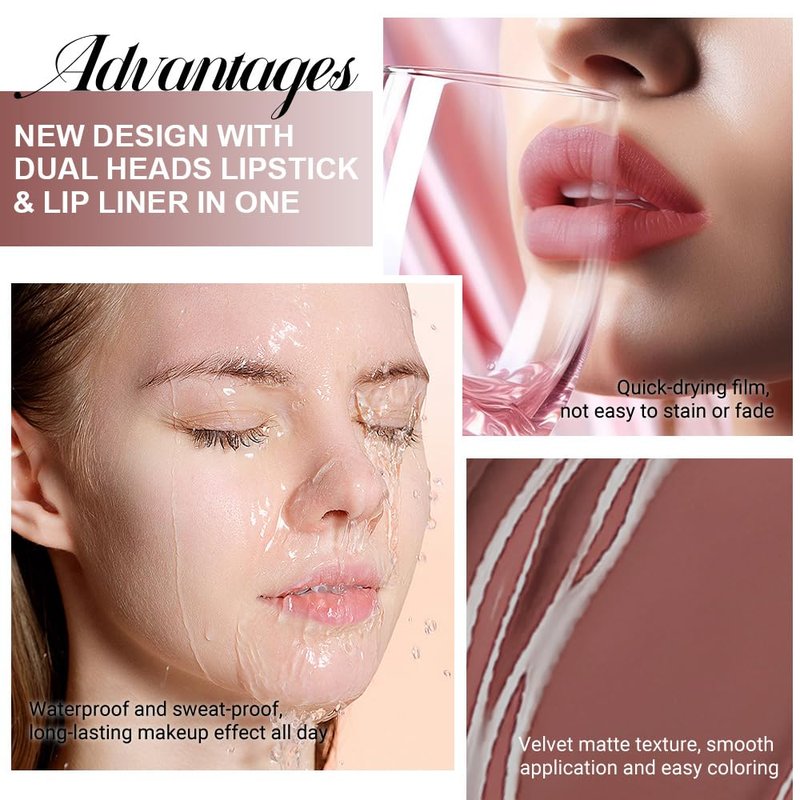 Evpct Lip Liner & Liquid Lipstick Set - Long Lasting, Waterproof, Smudge Proof | Nude Matte Finish