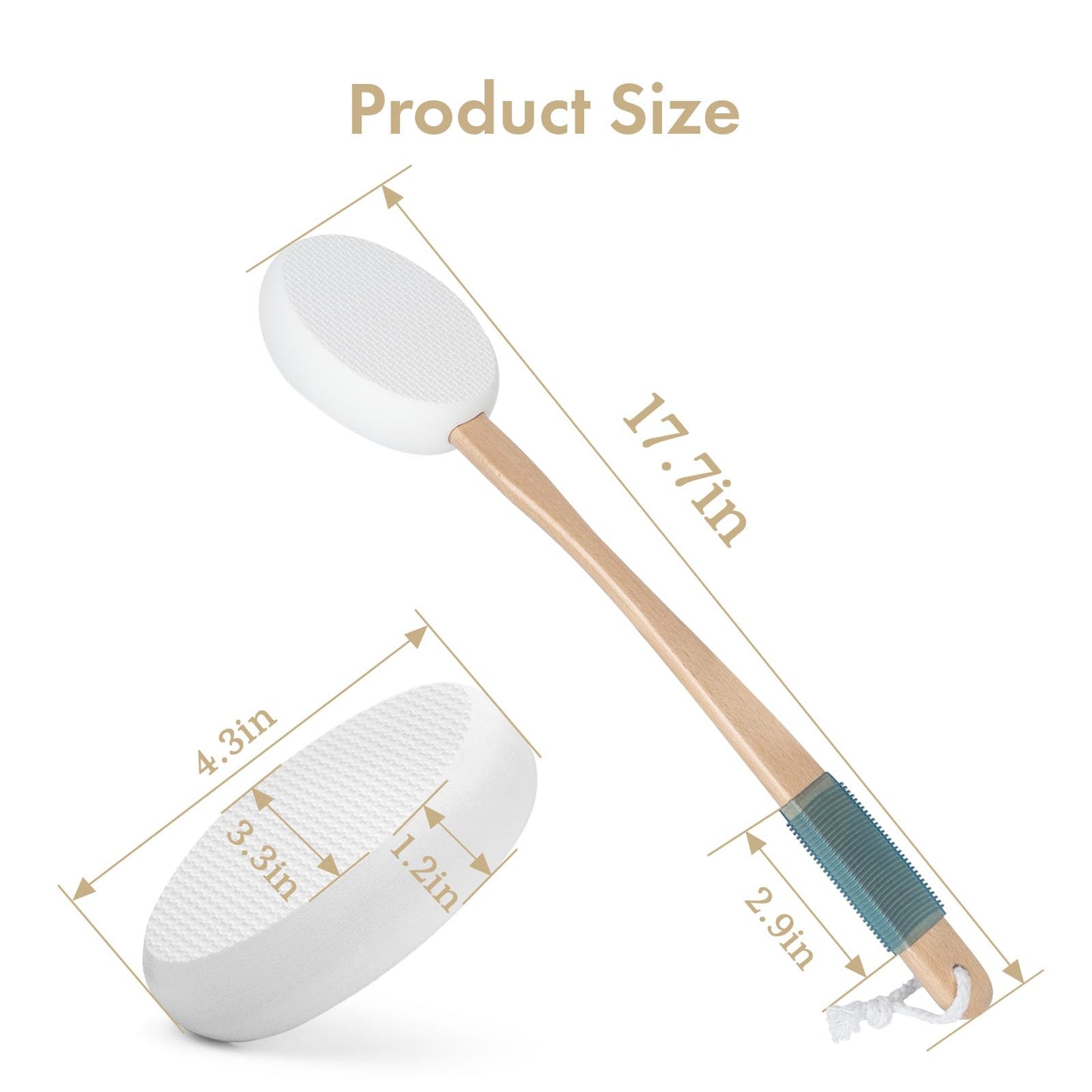 AmazerBath Lotion Applicator for Back, Feet, 4 Replacement Pads with 17" Curved Handle, Back Sunscreen Applicator for Kids, Elderly, Women, Apply Skin Cream Medicine Moisturizer Tanner, White