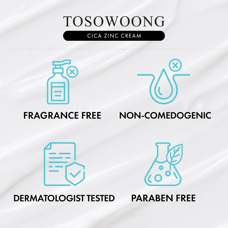 TOSOWOONG Zinc Oxide 10 Cream, 100,000ppm Zinc Oxide, Heal, Soothe Acne, Redness, Rosacea Treatment, Skin Barrier Repair, Moisture, Non-Comedogenic, Korean Skincare, 50g, 1.76 oz.
