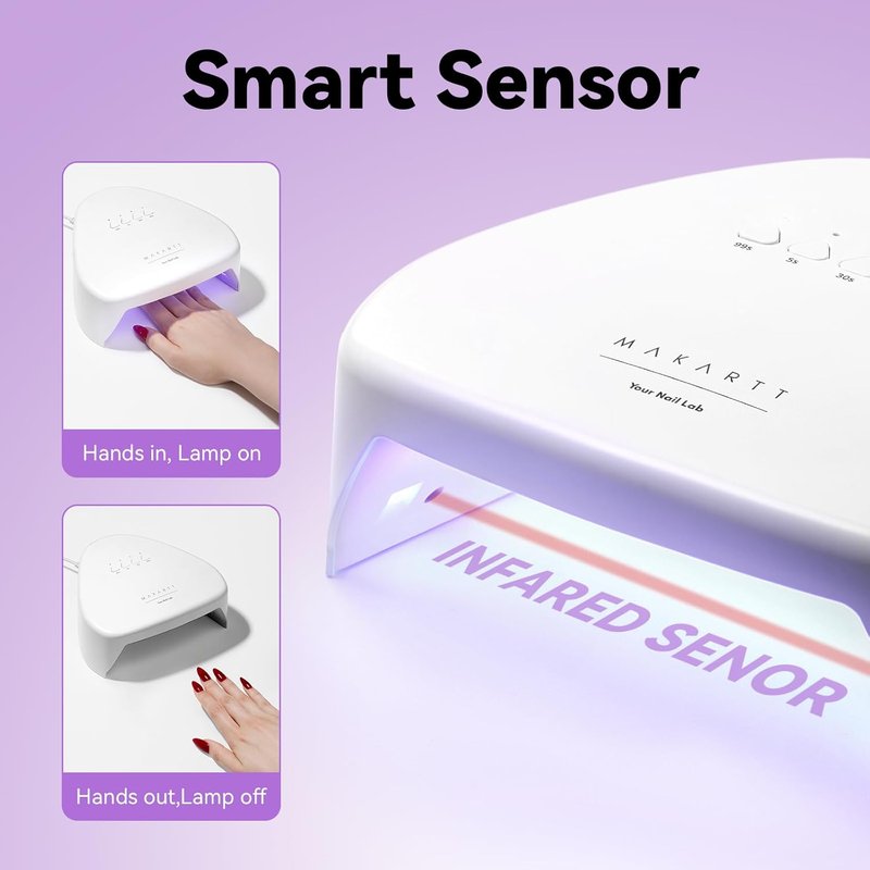 Makartt UV Nail Lamp - 41mW/cm² Gel Polish Dryer with 18 LED Beads & Auto Sensor | White Triangular Design
