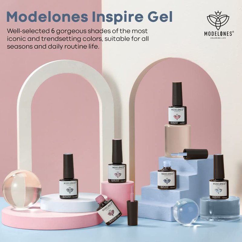 modelones Gel Nail Polish Set, 6 Colors Nude Pink Blue Red Gel Polish Set All Seasons Nail Art Soak Off DIY Home Salon Nail Gifts for Women Girls