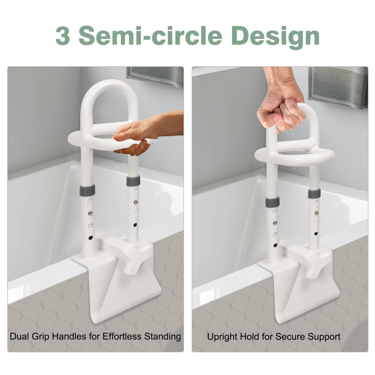 YEEGO DIRECT Bathtub Safety Rail, Height Adjustable Shower Bathtub Grab Bars for Seniors, Innovative Triple Grip Bathtub Handles for Seniors, Waterproof Frame, 300 LBS Weight