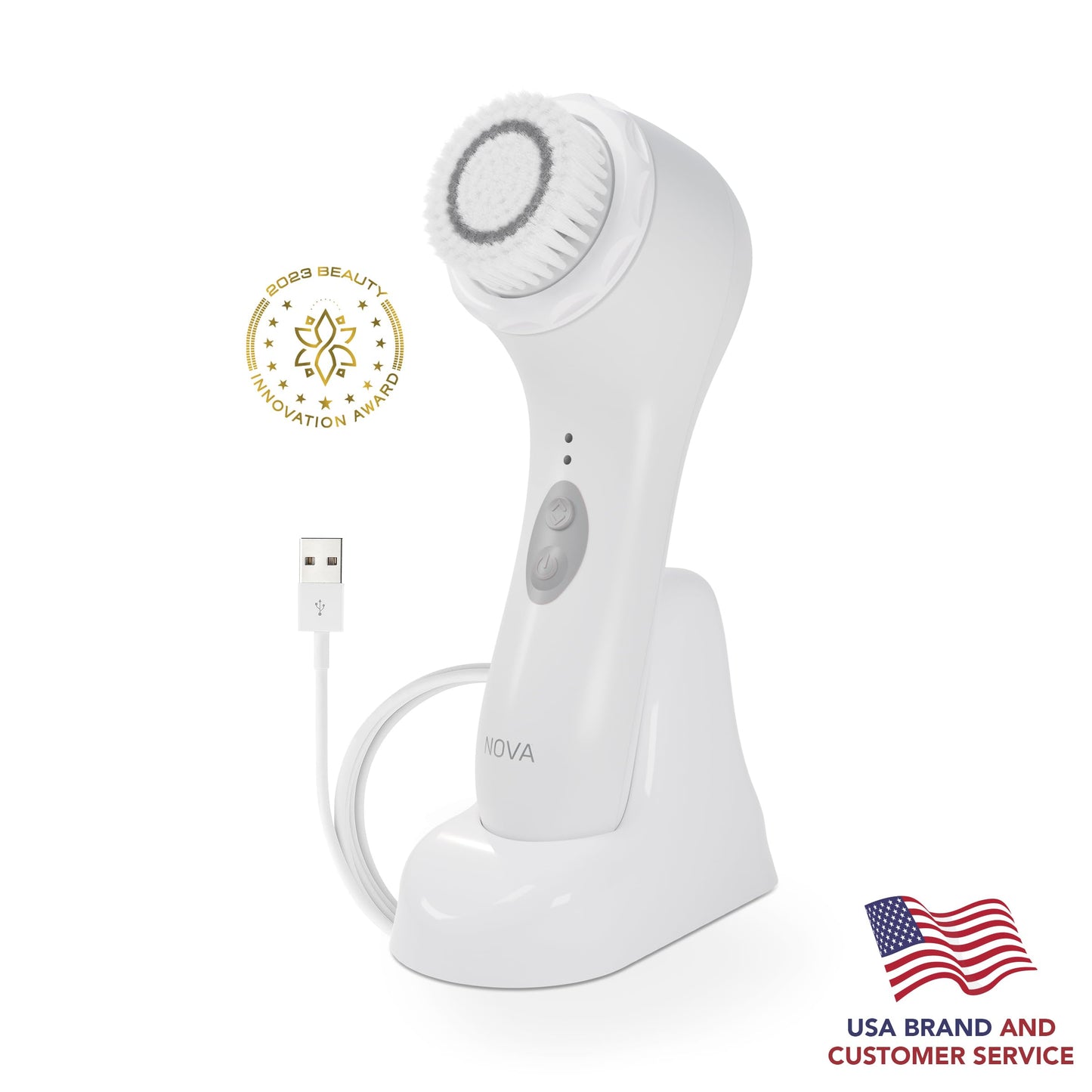 Spa Sciences - NOVA - Cleansing Brush with Bristles & Infusion System – Anti-Aging Facial Exfoliating, Waterproof, and USB Rechargeable