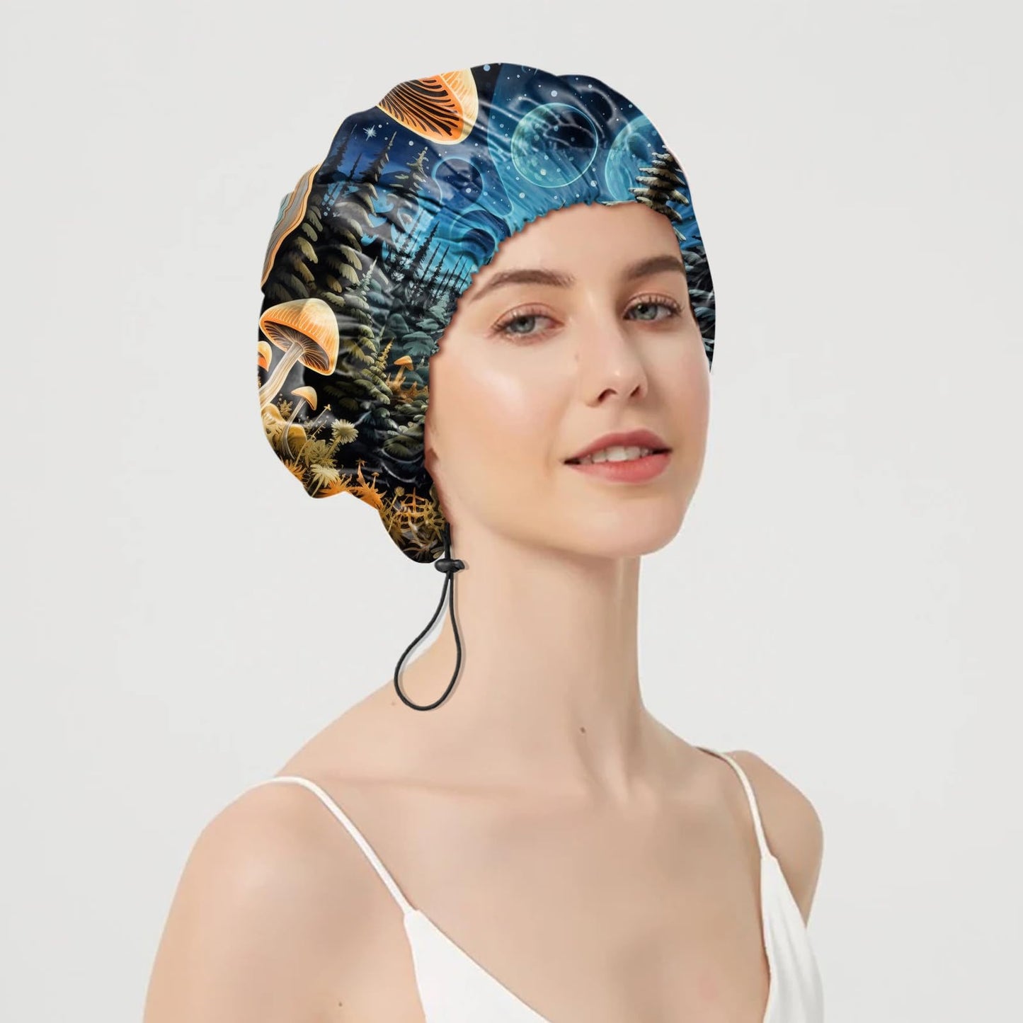 Zewurtuw 2 PCS Shower Cap Adjustable Reusable Double Waterproof Layer Elastic Hair Bath Cap Cute Aesthetic for Women Girls-Mushrooms Cat