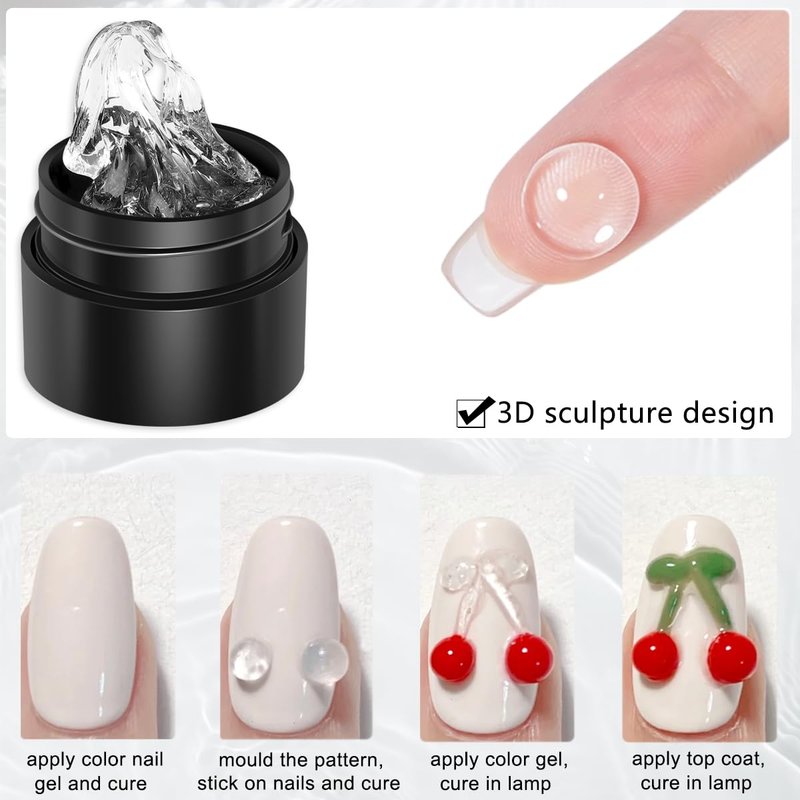 Fcozpjk Solid Builder Gel Kit, 2PCS Clear and White 3D Sculpting Gel Non-Sticky Hand Carving Gels with Silicone Pen Hard Gels for Nails Molding 3D Flowers Nail Design Manicure Salon Supplies