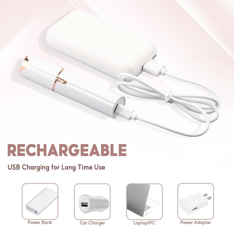 Facial Hair Removal for Women - USB Rechargeable Ladies Face Shaver | 2 Replacement Heads Included