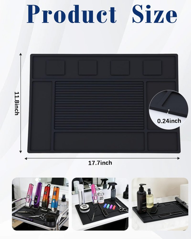 Magnetic Barber Mat - Anti-Slip Silicone with 4 Strong Magnets | Heavy Duty Barber Station Accessory