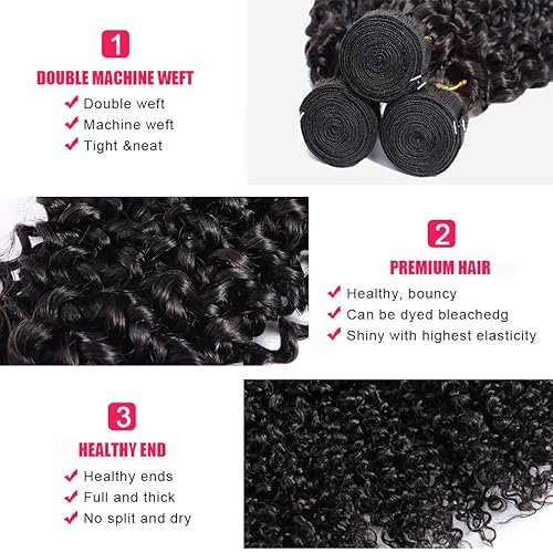 Kinky Curly Bundles Human Hair Bundles Brazilian Curly Hair Bundles 12A Virgin Curly Human Hair Bundles Curly Weave Hair Bundles Natural Black (12 14 16) ¡¦ ¡¦
