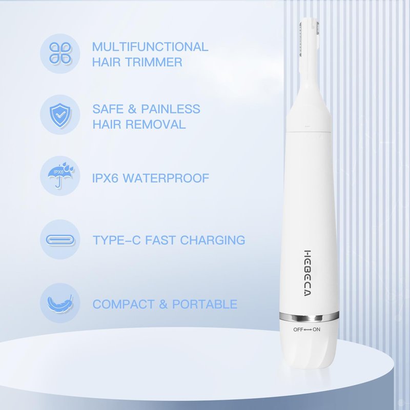 HEBECA Ear Nose Hair Trimmer for Women, Eyebrow & Face Hair Trimmers, 3in1 Electric Facial Hair Trimmer, Waterproof & Rechargeable Women's Face Hair Remover Portable (White)