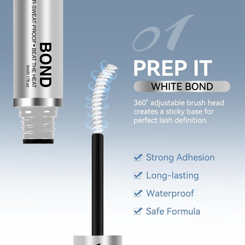 Lash Bond and Seal AiryCute, 150H Long Lasting Waterproof Lash Glue for Eyelash Clusters, Strong Hold, Latex-Free & Non-Irritating Extension Glue for Sensitive Eyes & DIY at Home(White 5ml+5ml)