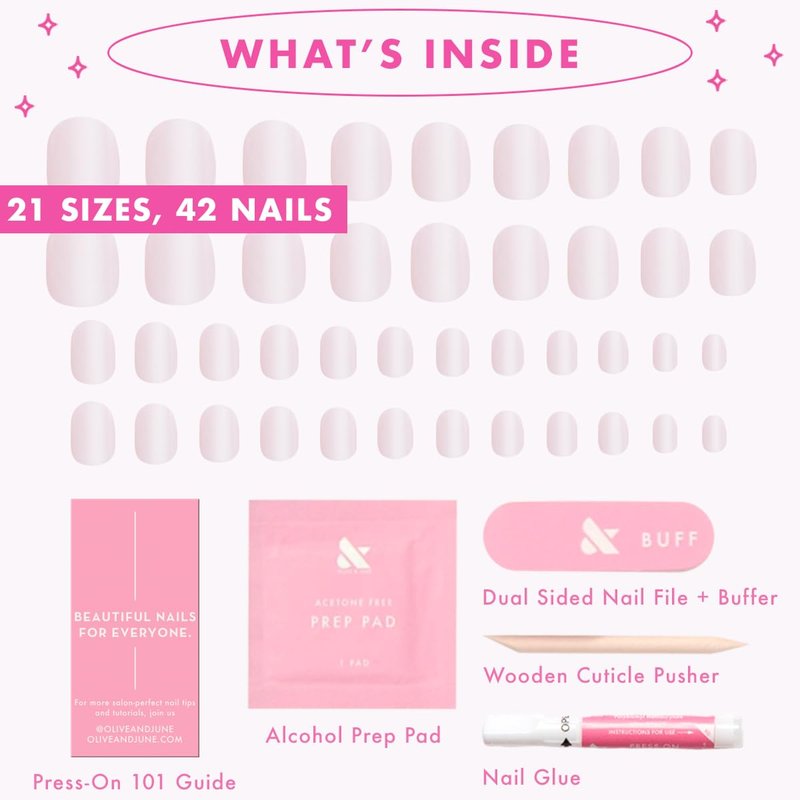 Olive & June Instant Mani Press-On Nails - 42 Non-Toxic, Long-Lasting Fake Nails | Spring Flowers & Patterns | Extra Short, Round | Strawberry Scone