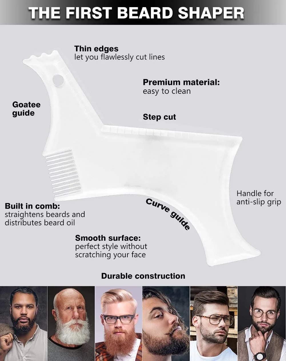 MIKEBE Beard Shaping & Styling Tool With Comb for Perfect line up & Edging For Men's Jaw Cheek/Neck Line, Symmetric/Curve/Step Cut Works with Any Beard Razor Electric Trimmers or Clippers