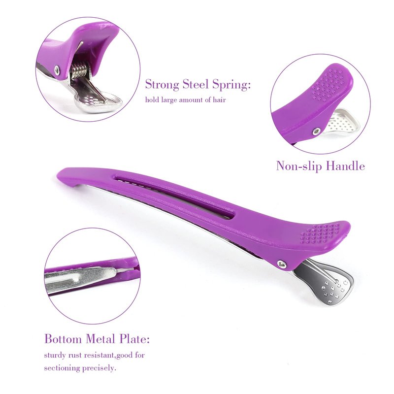 12 PCS No Crease Hair Sectioning Clips with Silicone Band - Duck Billed Professional Salon Clips for Hairstyling, Cutting, and Makeup