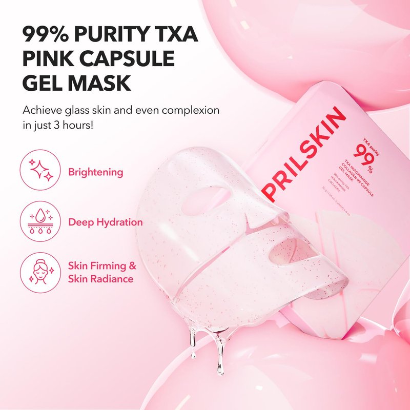 APRILSKIN TXA Pink Capsule Gel Mask - Overnight Face Mask for Glass Glow Skin | 99% Tranexamic Acid, Hydrating & Firming | 30g x 4ea