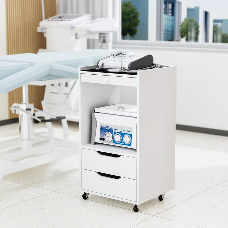 Salon Trolley Cart with Wheels, Esthetician Cart with Non-Slip Pads Drawers, Wood Mobile Storage Organizer for Beauty Spa Tattoo Esthetic Clinic Dental Salon Lab, White