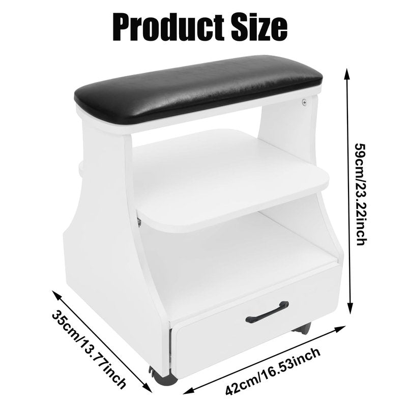 Rindaix Portable Pedicure Foot Rest with Wheels, Pedicure Stool, Trolley for Foot Bath, Spa Cart, Nail Stand, Manicure Furniture for Beauty Salon or Nail Tech Spa, Massage Station (Black)