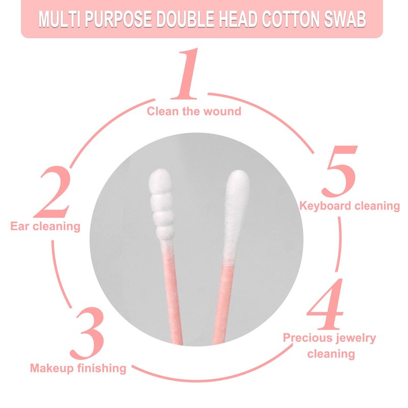 200 Pack Cotton Swabs, Individually Wrapped Cotton Swab, Individually Wrapped Double Tipped Paper Sticks for Ear, Make-up(Spiral-Round End)