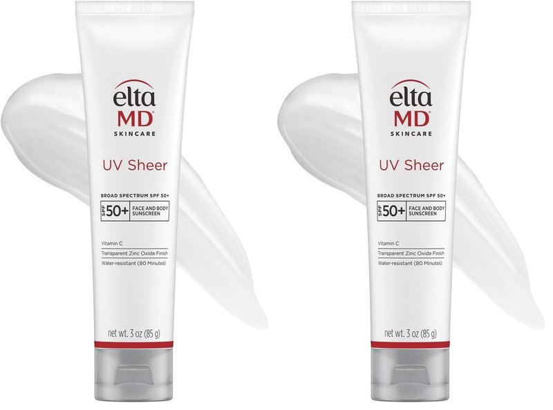 EltaMD UV Sheer Face and Body Sunscreen SPF 50+,Oil Free,No White Cast Sunscreen for Face and Body,Zinc Oxide Formula,3.0 oz Tube,(Pack of 2)