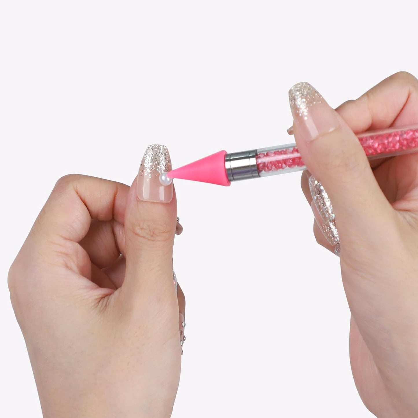 Skiennix Rhinestone Picker Tool - Dual-Ended Applicator Wax Pen with 6 Extra Tips & 2 Tweezers | Pink & White