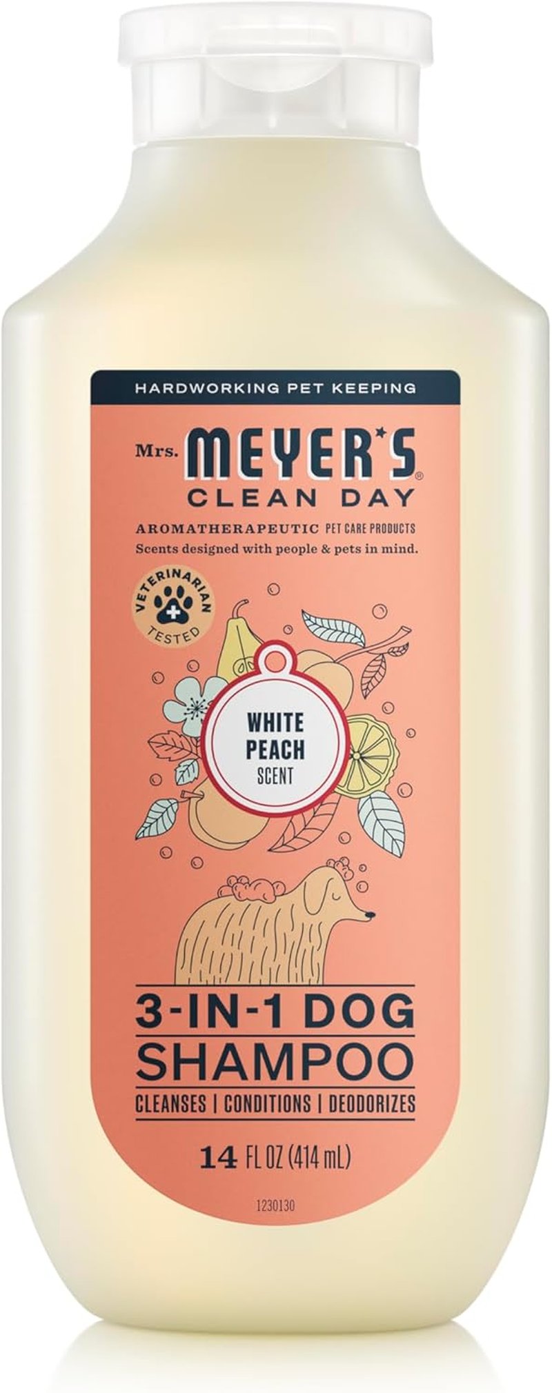 MRS. MEYER'S Dog Shampoo - 3 in 1 Formula with White Peach Scent | 14oz Bottle