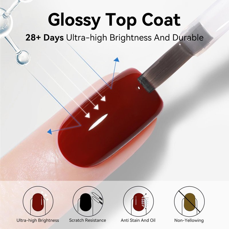 Born Pretty Gel Base and Top Coat Set,2PCS No Wipe Glossy Base Top Coat Gel Nail Polish,Upgraded Formula for Long Lasting Glossy Manicure,Soak Off No More Damaged Nails