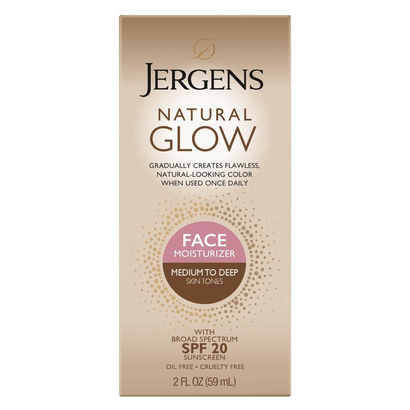 Jergens Natural Glow Self Tanner Face Moisturizer with SPF 20 Facial Sunscreen, Medium to Deep Skin Tone, Sunless Tanning, Oil Free, Broad Spectrum Protection UVA and UVB, 2 oz (Packaging May Vary)