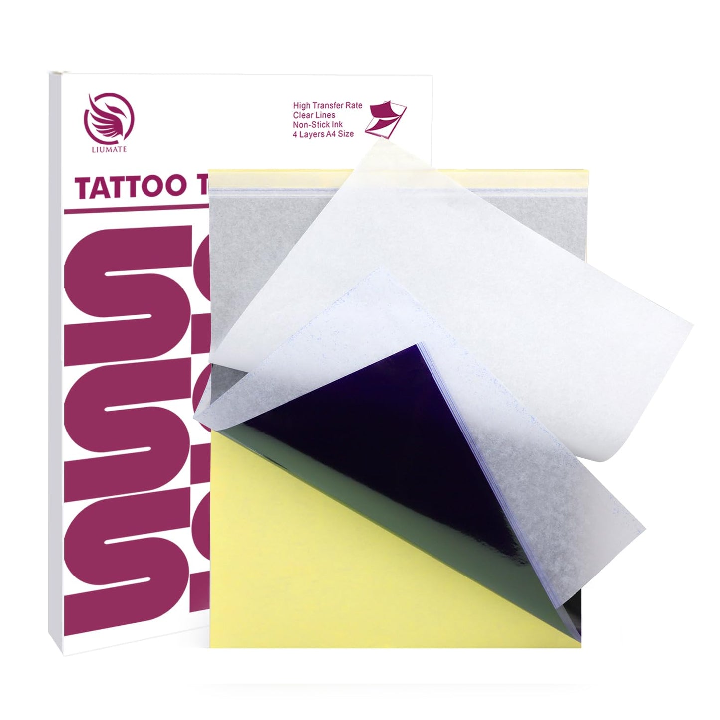 LIUMATE Tattoo Transfer Paper, 100 Sheets Tattoo Stencil Paper A4 Size, Stencil Paper for Tattooing 4 Layers, Thermal Stencil Paper DIY Tattοο Tracing Paper for Tattoo Transfer Kit Tattoo Supplies