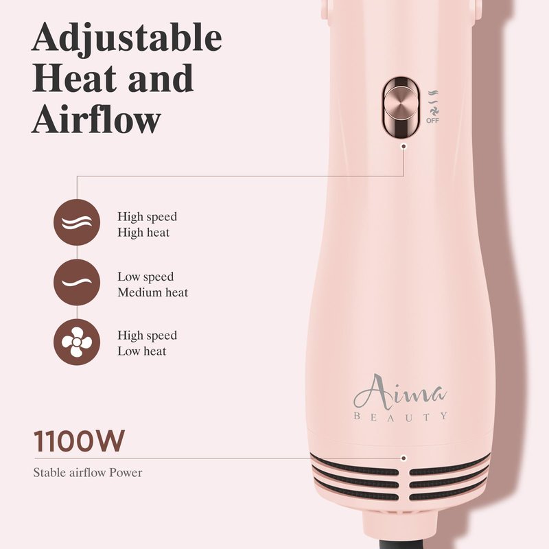 Aima Beauty Blow Dryer Brush Set - 4-in-1 Round Brush Blow Dryer Adds Shine, Smooth, Curl & Volume for Short to Medium Hair, Interchangeable 1” & 1.25” Round Barrel, Ionic Frizz Control, Pink