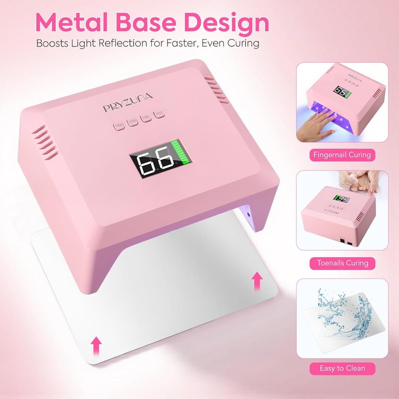 Skiennix Cordless UV LED Nail Lamp - 72W Fast Curing Gel Nail Dryer with Auto Sensor & 4 Timers | Rechargeable Pink Design